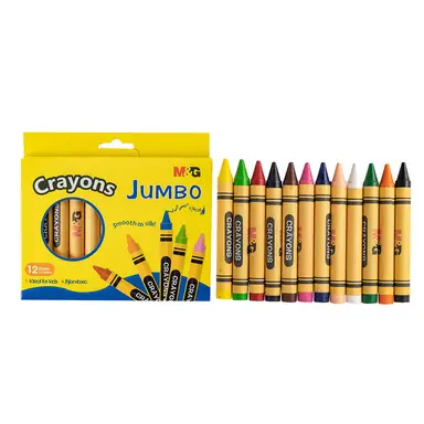 M&G Jumbo Crayons, 12 Colors, Pre-Sharpened Round Crayons, Non-Toxic Coloring Crayons for Kids, Preschool Classroom Supplies, Gifts for Ages 3+