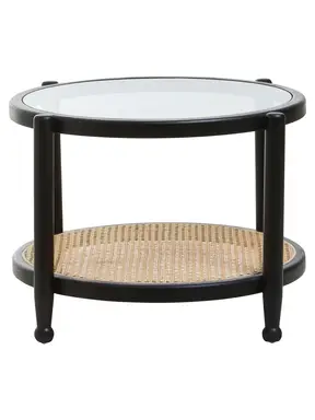 Interiors by Premier Coffee Table Round Cebu Elm Wood & Rattan Black/Natural