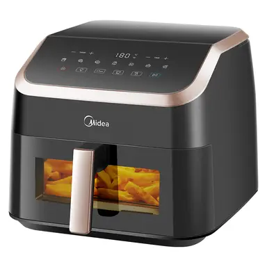 Midea Heißluftfritteuse mit Sichtfenster, 8,5 L, 8-in-1, Heatexpress Rapid Air Technologie, Ölfrei, Max Crisp, Antihaftbeschichtet, Flexible Heizung mit +1-Minuten-Taste, Spülmaschinenfest