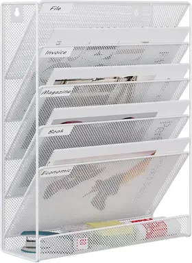 EasyPAG Wand-Aktenhalter aus Metallgitter, A4, mit 6 Fächern, weiß, Neujahr-Aktion, top Geschenkideen