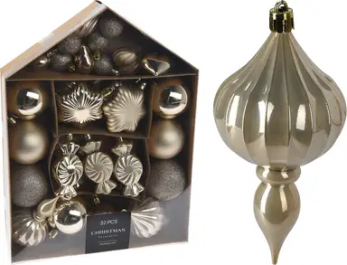 XMAS BALL SET 32PCS CREAM