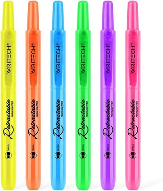 WRITECH Surligneurs Rétractables Couleurs Assorties : Surligneur Chisel Tip Click Esthétique Stylos Surligneurs Encre Multicolore Sans Débordement pour Surligner et Journaling (12ct Néon+Pastel)