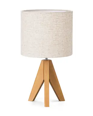 EDISHINE Nachttischlampe Tischlampe Holz, Stativ Vintage Landhaus, Leine Lampenschirm Beige, Walnuss hell für modern Deko Schlafzimmer, Wohnzimmer, Nachttisch, Geschenk [Energieklasse F]