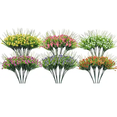 Lot de 12 Fleurs Artificielles 29cm - Petit Bouquet de Roses et Ciel Étoilé, Décoration de Jardinière et d’Arbuste pour l’Extérieur