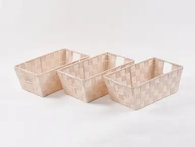 KEVAHOME SET OF 3 PP WOVEN STRAP SMALL SHELF  TOTE-DARK BEIGE 12"X6.5"X4.5", New Year Sale , Top gift picks