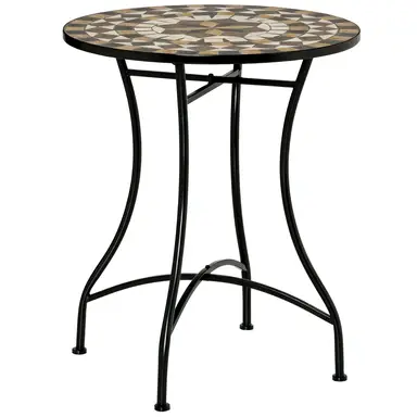 Outsunny 60 cm Mosaic Garden Table, Small Round Outdoor Side Table with Ceramic Top, Plant Stand for Patio, Balcony, Grey and Beige