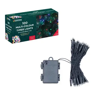 Christmas Workshop 100 LED Battery Operated Timer Lights Multi Colour