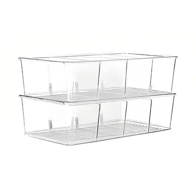 JORDAN&JUDY opbergdoos met compartimenten, PET-materiaal, transparant, bureau-organizer voor snacks, koffie en theezakjes, 26,5 x 15,3 x 8,9 cm, 2-pack
