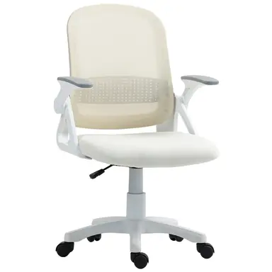 HOMCOM Breathable Mesh Office Chair, Ergonomic Swivel Computer Chair with Flip-up Armrests, Lumbar Back Support for Home/Office, White
