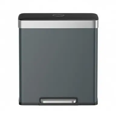 SONGMICSHOME  Dual Compartment Pedal Rubbish Bin, 2 x 30L Stainless Steel Recycling Kitchen Bin, Soft Close Lid, with Inner Buckets, Grey