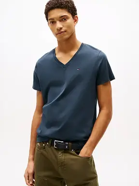 Tommy Jeans Heren V-Hals T-Shirt – Black Iris XS