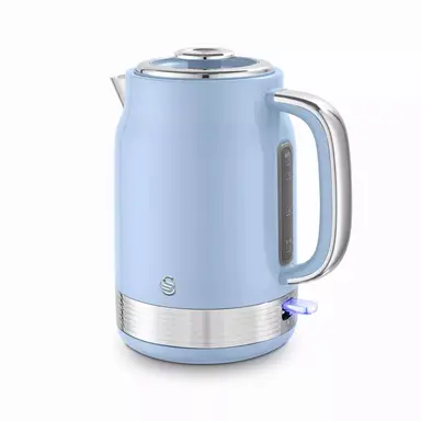 Swan Retro Revive Jug Kettle, 1.7L, Rapid Boil, Easy Pour, 3KW, Vintage, Coated Stainless Steel, Blue with Chrome Accents - SK19025BLU