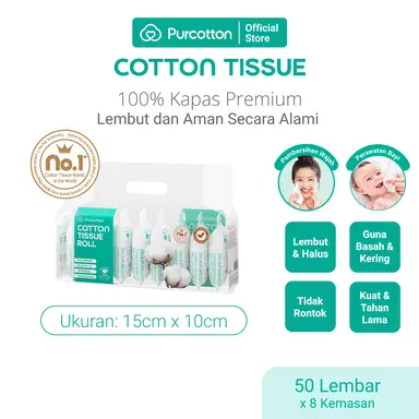 Purcotton Lingettes en coton, pack de voyage - 8 × Paquet individuel de 50 