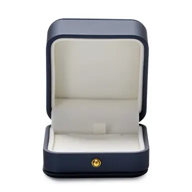 Boîte de pendentif en acier bleu métallisé Oirlv Luxe Cuir Premium Étui de bijoux pour l'engagement, le mariage, la demande en mariage, boîte de rangement de bague nuptiale avec bouton-poussoir métallique