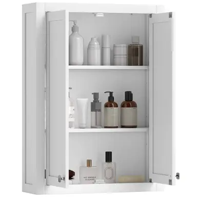 HOMCOM Bathroom Wall Cabinet, Modern Bathroom Cabinet Wall Mounted Over Toilet with 2 Doors and 2 Adjustable Shelves, 61 x 20 x 84 cm, White
