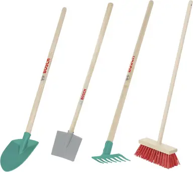 Theo Klein 2794 Bosch Garden Tool Set I Includes Shovel, Leaf Rake, Rake, and Broom