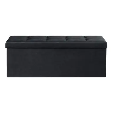 Ochama x SONGMICS Storage Ottoman, Foldable Velvet Storage Bench, 2 Extra Storage Boxes, 38 x 110 x 38 cm, for Hallway, Living Room, Bedroom, Black