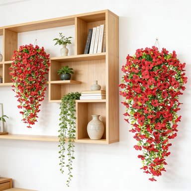 4Pcs 29.5in/75cmArtificial Flowers for Outdoors,Fake Plant Spring Summer Decor, No Fade Faux Flower for Front Door Porch Planter Patio Yard Garden(red)