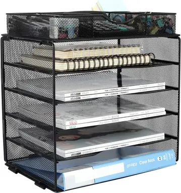 Senhoglb Desktop 5 Tier A4 Mesh in Tray File Holder with a Drawer，Black, New Year Sale , Top gift picks