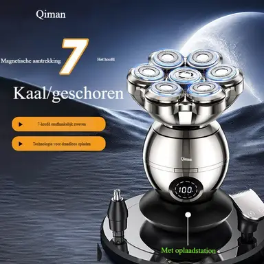 Qiman 8009 Scheerapparaat voor Kale Hoofden - 7D Zwevend voor Nat & Droog Scheren met LED Smart Display
