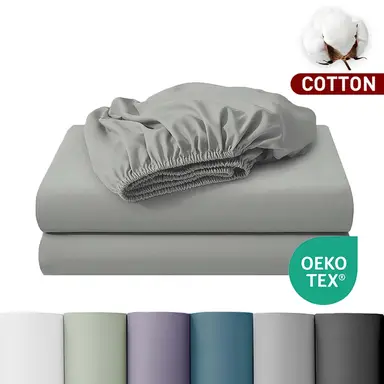LeBonsoir 150x200cm Fitted Sheet， 30CM/12Inch Deep Pocket - 100% Cotton， No-Pop Off Elastic， 1 Fitted Sheet Only-Light Gray