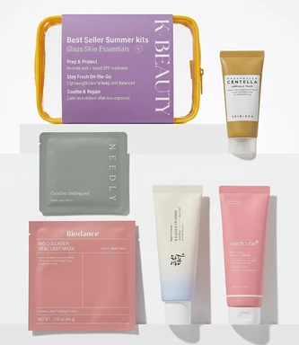 Joybuy K-Beauty Zomereditie: Zonverzorging & Herstel 5-Stuks Glas Huidroutine met Reisetui (+ Bonus 30 ml Toner, Terwijl voorraad duurt) Koreaanse Huidverzorging (Medicube, Beauty of Joseon, Biodance, SKIN1004, NEEDLY)