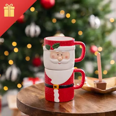 Feeric Stapelbare kerstmanmokken, set van 2, keramiek, 17,6cm