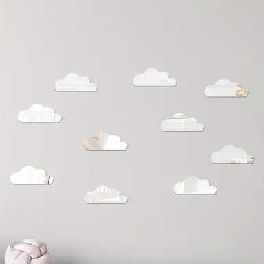 10pcs PVC mirror wall stickers, irregular wall decoration, cloud stickers，silver