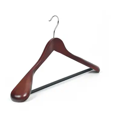 6 Pack High-Grade Solid Wooden Suit Hangers, Claret Finish, Contoured Shoulders for Formal Attire Organization