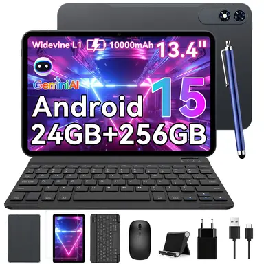 Tablette TABWEE T60Pro 13,4 pouces sous Android 15, 24 Go (8 + 16) + 256 Go/2 To, batterie de 10 000 mAh, écran Incell 2K/120 Hz/Wi-Fi 5G, avec étui, souris, clavier et casque filaire