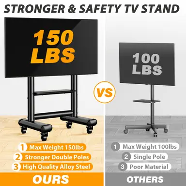Mobile TV Stand on Wheels for 50-85 Inch LCD LED OLED Flat Panel Plasma TV, Max. VESA 800x600mm up to 65 kg