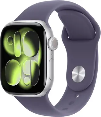 Apple Watch Series 11 GPS 42 mm zilveren aluminium behuizing met paarse mist sportbandje - S/M