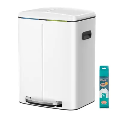 Ochama x SONGMICS  40L Double Kitchen Bin with Lids, Rubbish Bin, Soft Close with Plastic Inner Buckets, White