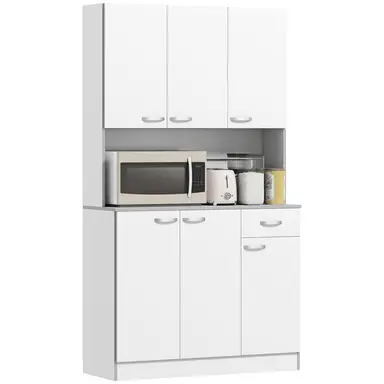 HOMCOM 180cm Tall Kitchen Cupboard, Freestanding Kitchen Storage Cabinet with 6 Doors, Drawer, Adjustable Shelves and Open Co