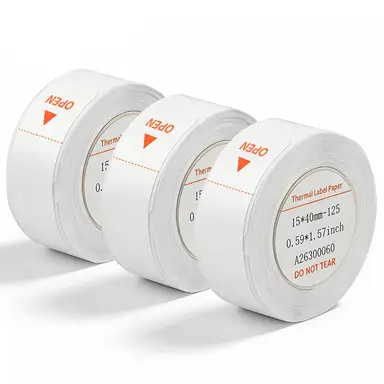 Larkie 15 x 40 mm Thermal Label Paper, 3-Roll Pack – Compatible with D110 Label Printers, White, Essential for Office & Home Organization