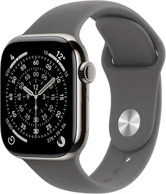 Apple Watch Series 11 GPS + Cellular 42mm Natural Titanium Case with Stone Grey Sport Band - S/M