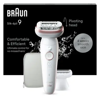 Braun Silk-épil 9, 9-030, Epilator For Easy Hair Removal, Lasting Smooth Skin, White/Flamingo