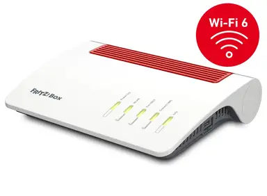 FRITZ!Box 7590 AX WLAN Router – Wi-Fi 6 DSL Router mit VDSL Supervectoring 35b, FRITZ!Mesh, DECT-Basis, 4× Gigabit-LAN