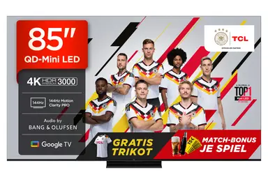 TCL 85Q7C QLED Mini LED Fernseher, 85 Zoll, 4K HDR Premium, Dolby Vision IQ & Atmos, Smart TV mit Google TV, Bang & Olufsen 6.2.2 Sound, 144Hz VRR, AMD FreeSync Premium Pro, HDMI 2.1, AirPlay 2, Alexa, IMAX Enhanced
