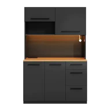 Buffetkasten, hoge eetkamerkast 120×40×180 cm, geïntegreerde stopcontacten evenals USB-C- en USB-A-poorten, met gekleurde lic