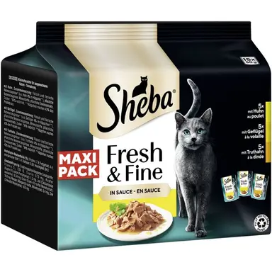 Sheba Frisch & Fein in Sauce mit Huhn, Geflügel & Truthahn 15 x 50 g