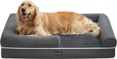 Feandrea Orthopädisches Hundebett, Hundesofa mit Seiten, Abnehmbarer Waschbarer Bezug, 106 x 80 x 20 cm, Rutschfester Boden, Dunkelgrau PGW077G01