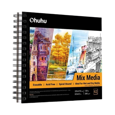 Ohuhu Mixed Media Sketchbook, Spiral Bound, 120 LB / 200 GSM Heavyweight Paper, 62 Sheets / 124 Pages