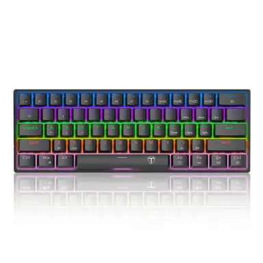 ET 60% kabelgebundene mechanische Gaming-Tastatur, QWERTY US-Layout, blaue Schalter, LED-Beleuchtung, 61 Tasten, ultra-kompakte Mini-Bürotastatur für PC/Mac/Xbox, leicht transportabel für Reisen – Schwarz