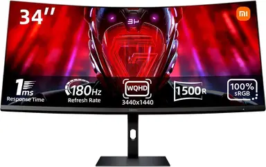 Xiaomi G34WQi Ultrawide Gaming Monitor 34 Zoll - WQHD, 180Hz, 1ms, HDR 10, 100% sRGB, 4000:1 Kontrast, 350 Nits, FreeSync, RGB Umgebungslicht, Niedriges Blaues Licht, Randlos, Schwarz