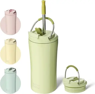 Bottle Bottle Bouteille à double usage avec double paroi et couvercle, mug à café glacé 12 Oz vert avocat