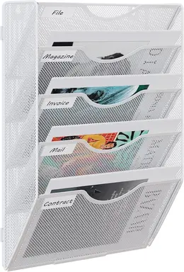 Senhoglb 5 Tier A4 Mesh Assembled Wall Pocket File Holder，White, New Year Sale , Top gift picks