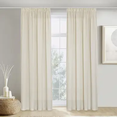 PONY DANCE Semi Sheer Linen Curtains with Pencil Pleat, 2 Panels W140 x L245 cm(W55 x L96 inch), Beige