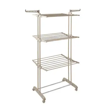 Tower 3 Tier Rack Airer with Durable Drying Poles, 14 Hanger Slots, Racks for Shoes, Latte