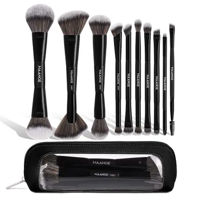 MAANGE 10pcs Double-Headed Multifunctional Makeup Brush Set Black